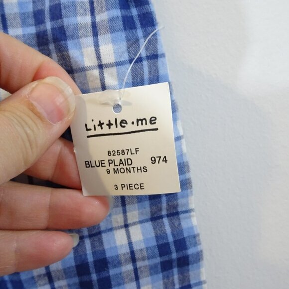 LITTLE ME Blue Plaid Shortalls Size 9Mos NEW Overalls Summer 100% Cotton - Picture 4 of 5